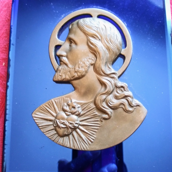 PR ANTIQUE Blue Mirror Religious Plaques - Picture 3 of 5